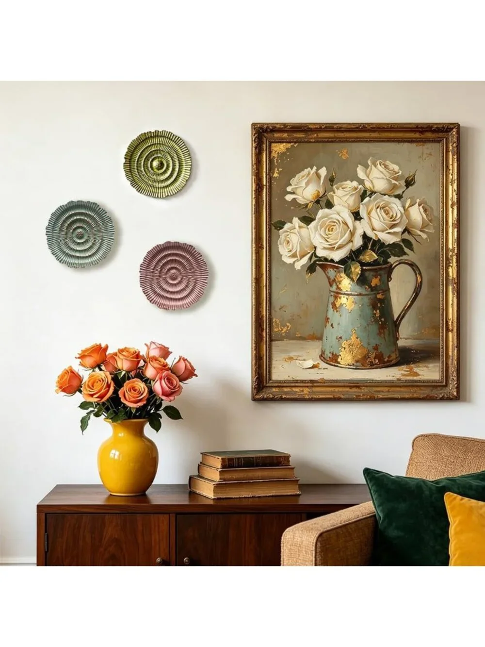 Rustic Yellow Metal Flower Sunburst Wall Art | 10'' Floral Decor for Home